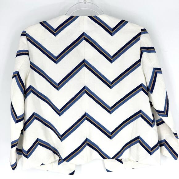 Paperwhite Chevron Open Jacket White Blue Gold Size 4 - Picture 5 of 10